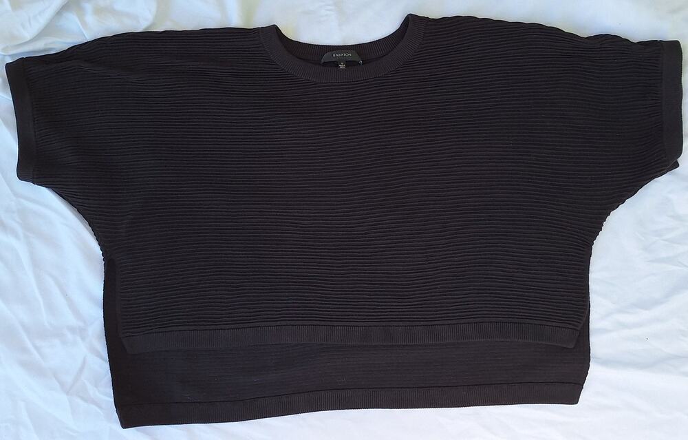 Aritzia BABATON  Donald Ribbed Hi Lo Boxy Cropped Black Top S (small flaw)Dolman